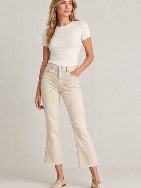 Massimo Dutti Butter Yellow High Rise Cropped Flare Stretch Jeans, Size 8